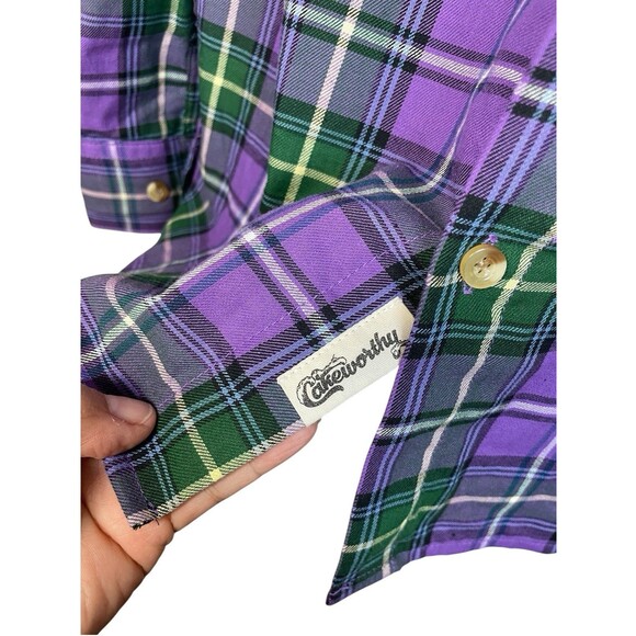 Disney Cakeworthy Snow White Evil Queen Villain Purple Plaid‎ Button Up- size S - Picture 13 of 13